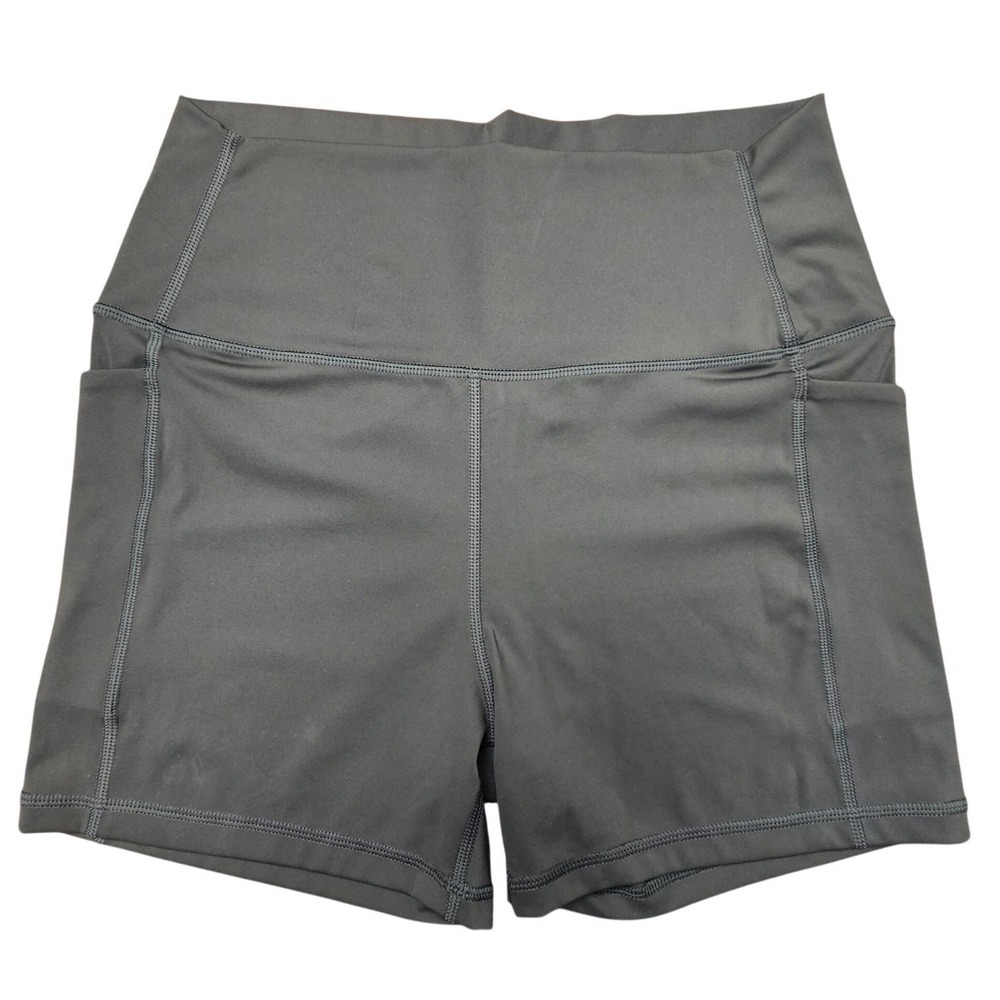 CRZ YOGA Women Dark Gray High Waisted Biker Shorts Side Pockets Size L 12